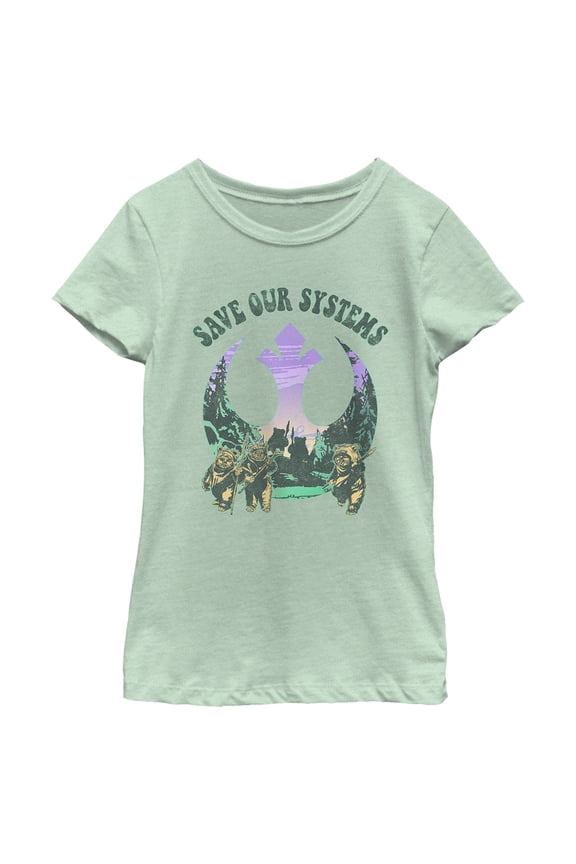 Girl's Star Wars Ewoks Save Our Systems Retro  Graphic Tee Mint Small