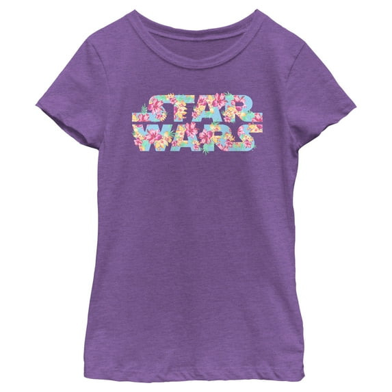 Girl's Star Wars Floral Hibiscus Logo Graphic Tee Purple Berry Medium