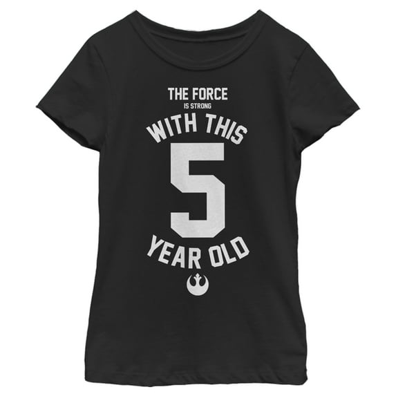 Girl's Star Wars Force Is Strong With This 5 Year Old Rebel Logo Graphic Tee Black X Large