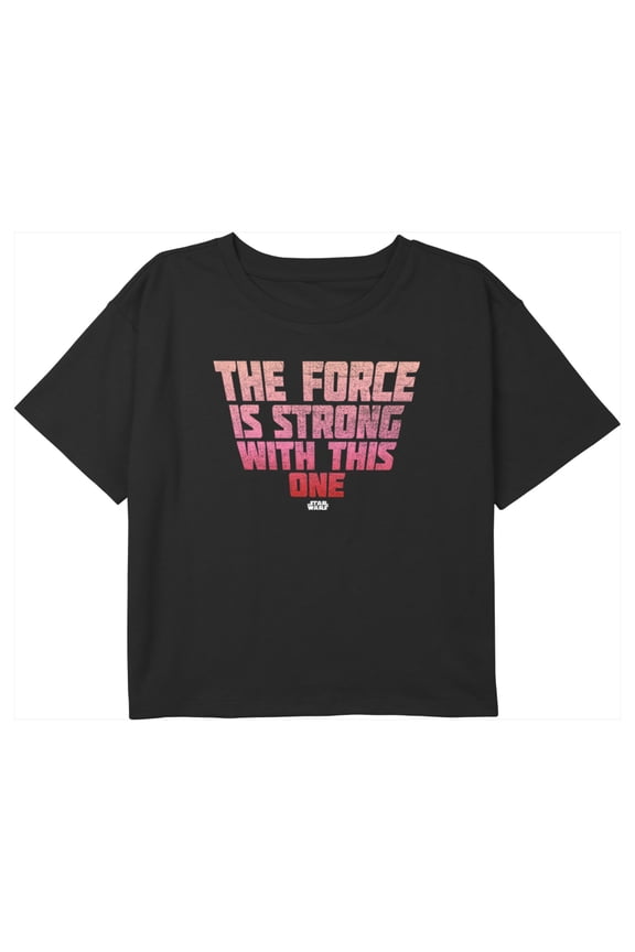 Girl's Star Wars Force is Strong with this One Quote Pink Graphic Cropped T-Shirt Black Medium