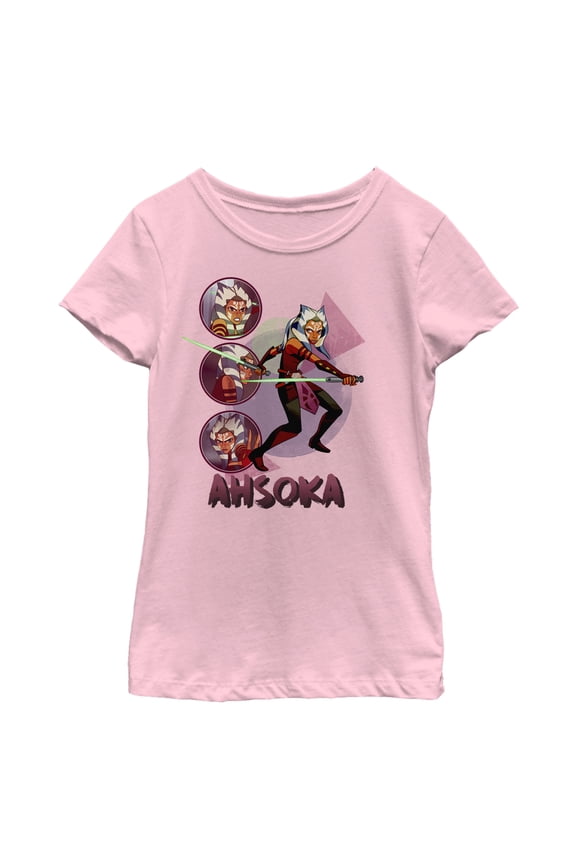 Girl's Star Wars: Forces of Destiny Ahsoka Circle Graphic Tee Light Pink Medium