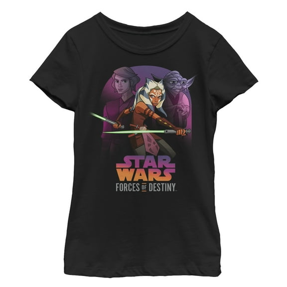 Girl's Star Wars Forces of Destiny Ahsoka Jedi Graphic Tee Black Small