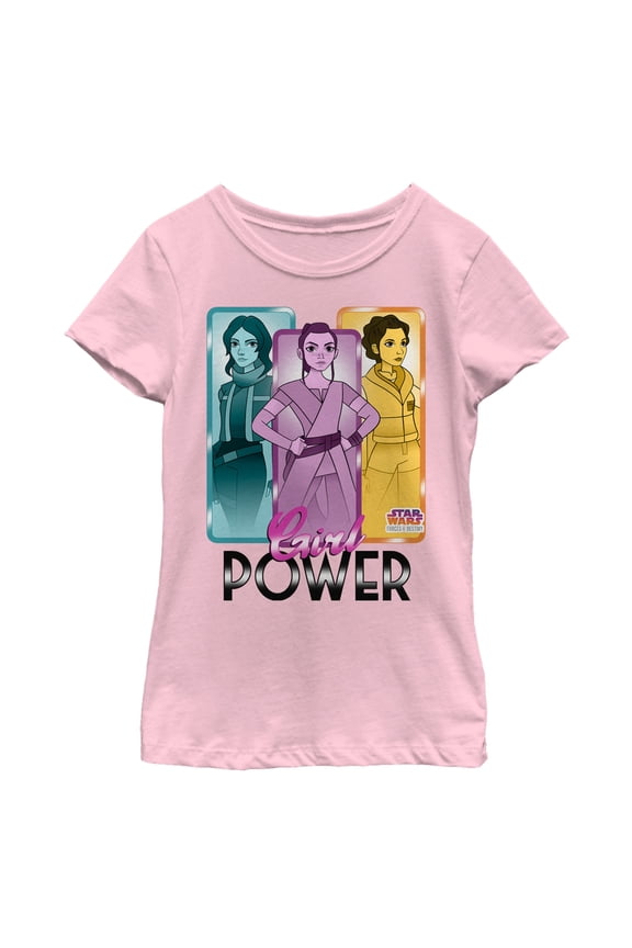 Girl's Star Wars Forces of Destiny Girl Power  Graphic Tee Light Pink Small