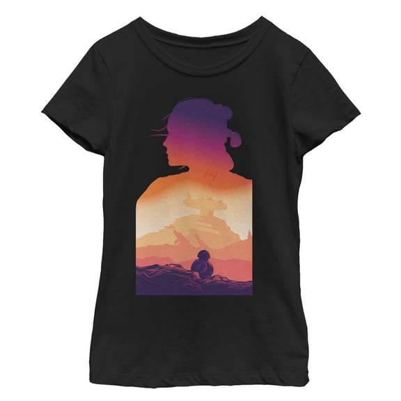 Girl's Star Wars Forces of Destiny Rey Sunset Silhouette  Graphic Tee Black Small