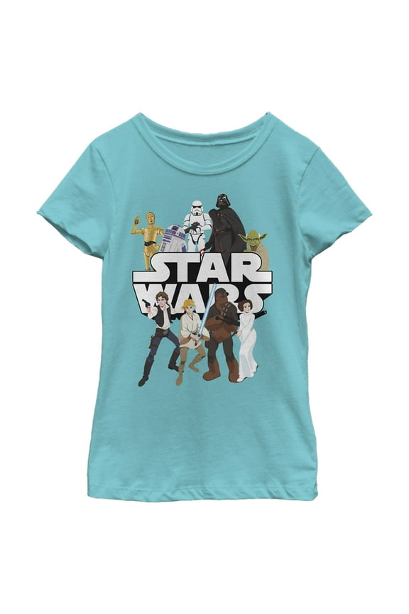 Girl's Star Wars: Galaxy of Adventures Favorites Graphic Tee Tahiti Blue Large