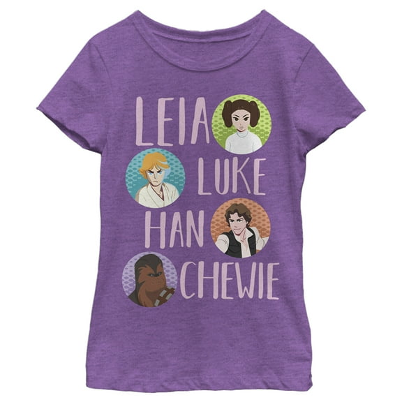 Girl's Star Wars: Galaxy of Adventures Leia Luke Han Chewie  Graphic Tee Purple Berry Large