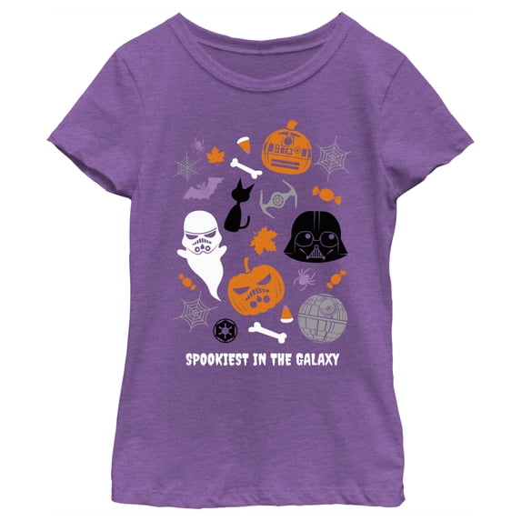 Girl's Star Wars Halloween Spookiest in Galaxy Collage Graphic Tee Purple Berry Small