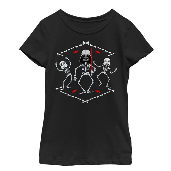 Girl's Star Wars Halloween Vader Skeleton Dance  Graphic Tee Black Medium