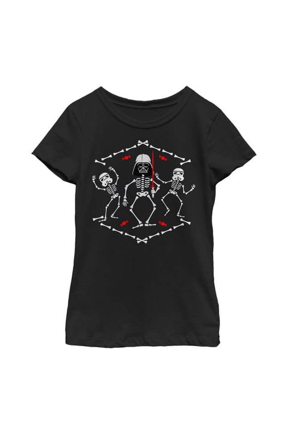 Girl's Star Wars Halloween Vader Skeleton Dance Graphic Tee Black Medium