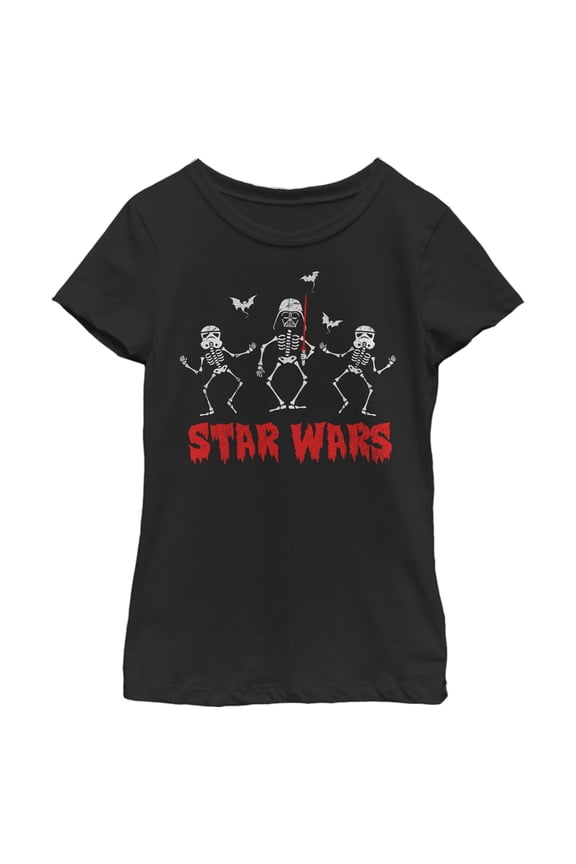 Girl's Star Wars Halloween Vader Skeletons Graphic Tee Black Medium