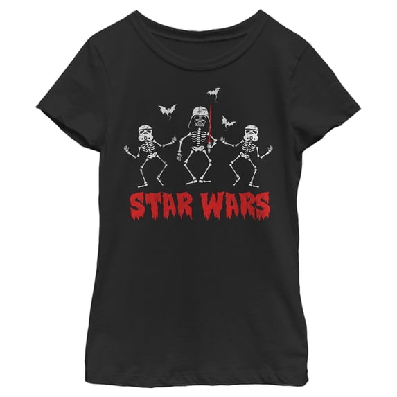 Girl's Star Wars Halloween Vader Skeletons Graphic Tee Black Small