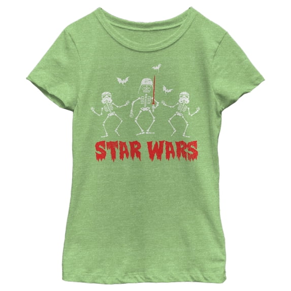 Girl's Star Wars Halloween Vader Skeletons Graphic Tee Green Apple Large