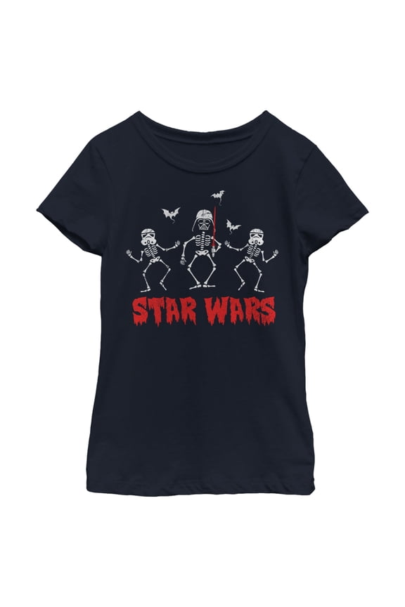 Girl's Star Wars Halloween Vader Skeletons Graphic Tee Navy Blue X Small