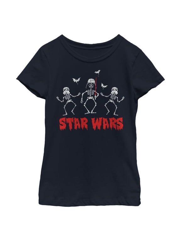Girl's Star Wars Halloween Vader Skeletons Graphic Tee Navy Blue X Small