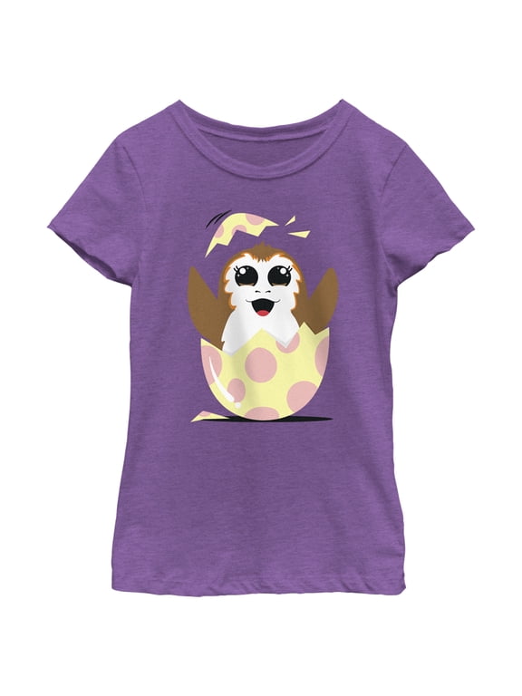 Girl's Star Wars Happy Easter Egg Porg Style Graphic Tee Purple Berry Large