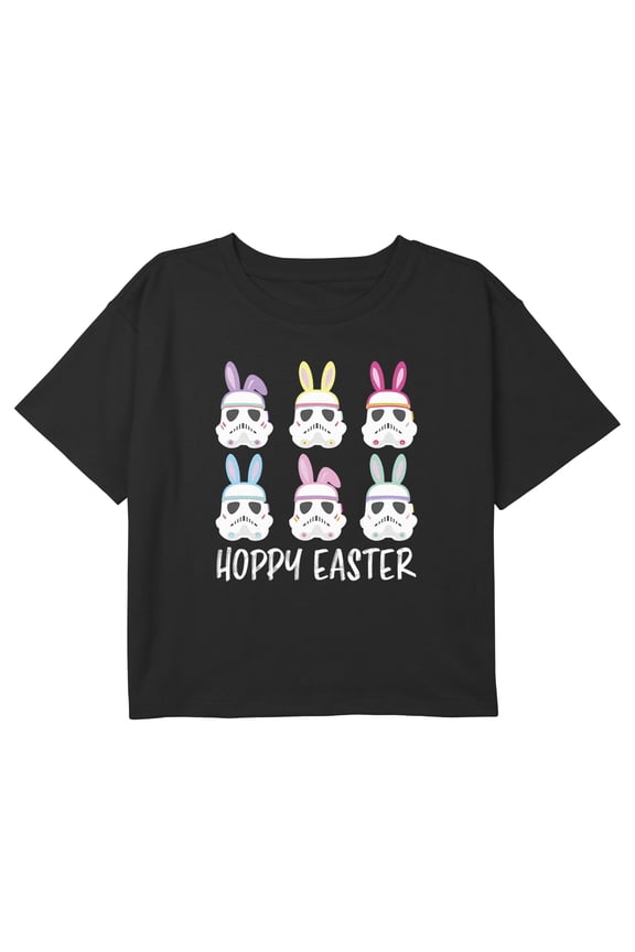 Girl's Star Wars Hoppy Easter Stormtroopers Line Up Graphic Cropped T-Shirt Black X Small