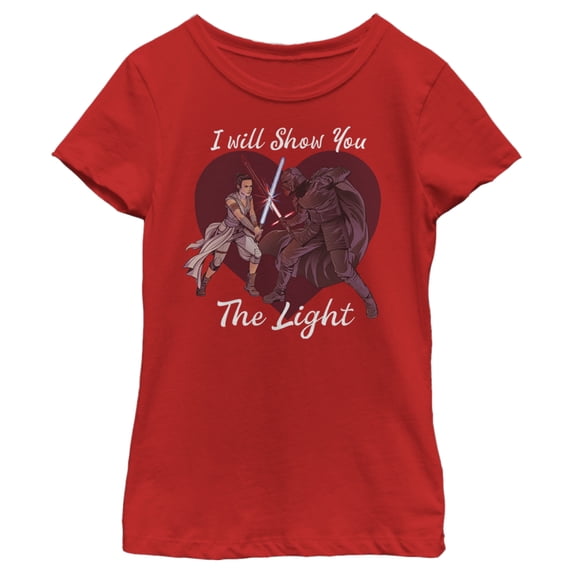 Girl's Star Wars Kylo Ren and Rey I Will Show You the Light Graphic Tee Red Medium