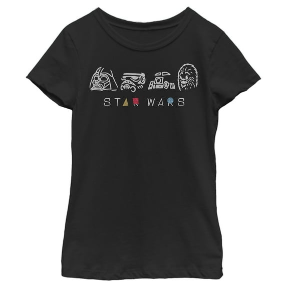 Girl's Star Wars Line Art Characters Graphic Tee Black X Large