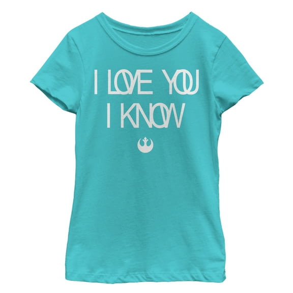 Girl's Star Wars Love You I Know Rebel Symbol  Graphic Tee Tahiti Blue Medium