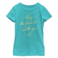 thumbnail image 1 of Girl's Star Wars May the Force Be With You Cursive Advice  Graphic Tee Tahiti Blue X Small, 1 of 3