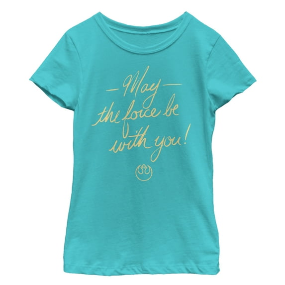 Girl's Star Wars May the Force Be With You Cursive Advice Graphic Tee Tahiti Blue X Small