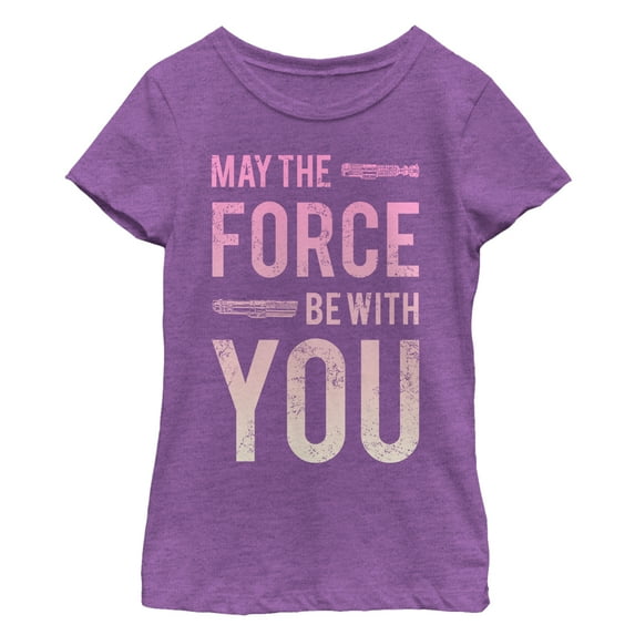 Girl's Star Wars May the Force Be With You Lightsaber Graphic Tee Purple Berry Large