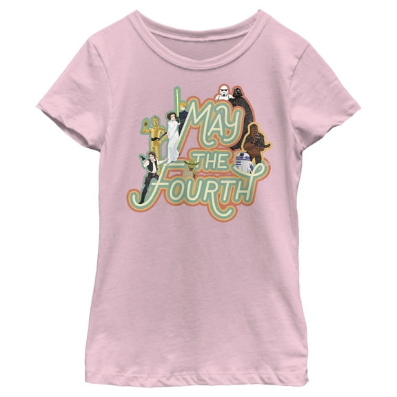 Girl's Star Wars May the Fourth Classic Characters  Graphic Tee Light Pink X Large