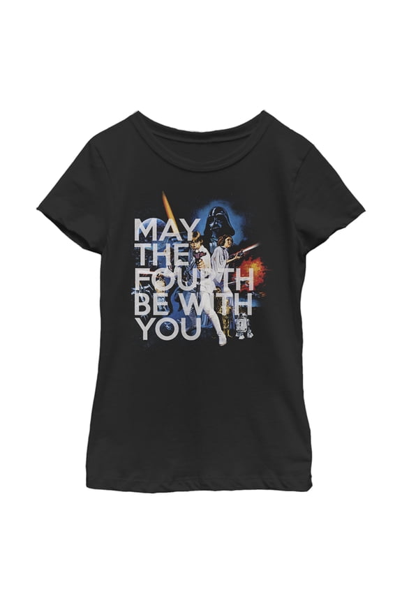 Girl's Star Wars May the Fourth Classic Scene Graphic Tee Black Small