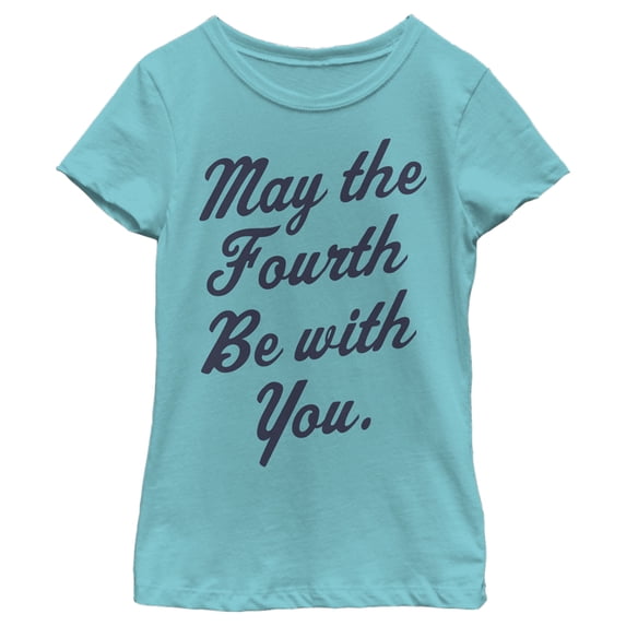Girl's Star Wars May the Fourth Cursive Graphic Tee Tahiti Blue X Large
