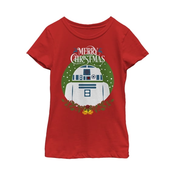 Girl's Star Wars Merry Christmas R2-D2 Graphic Tee Red X Small
