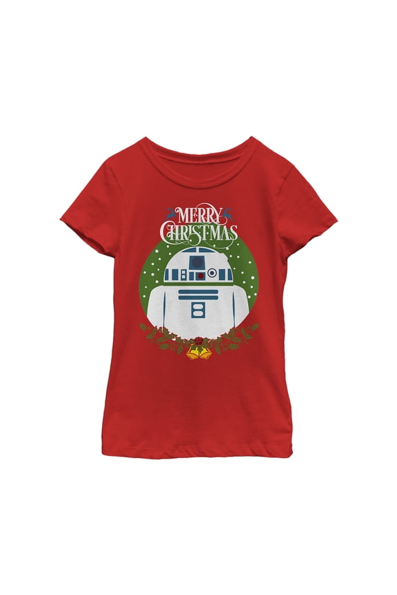 Girl's Star Wars Merry Christmas R2-D2  Graphic Tee Red X Small