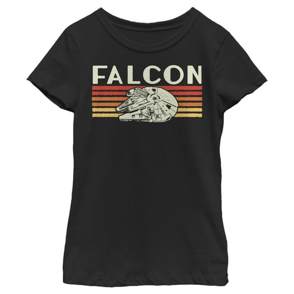 Girl's Star Wars Millennium Falcon Retro Stripes Graphic Tee Black Large