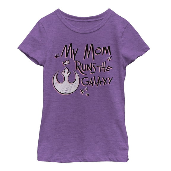 Girl's Star Wars Mother's Day Mom Runs Galaxy  Graphic Tee Purple Berry Large