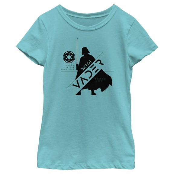 Girl's Star Wars: Obi-Wan Kenobi Darth Vader Strong is the Dark Side Silhouette  Graphic Tee Tahiti Blue Large