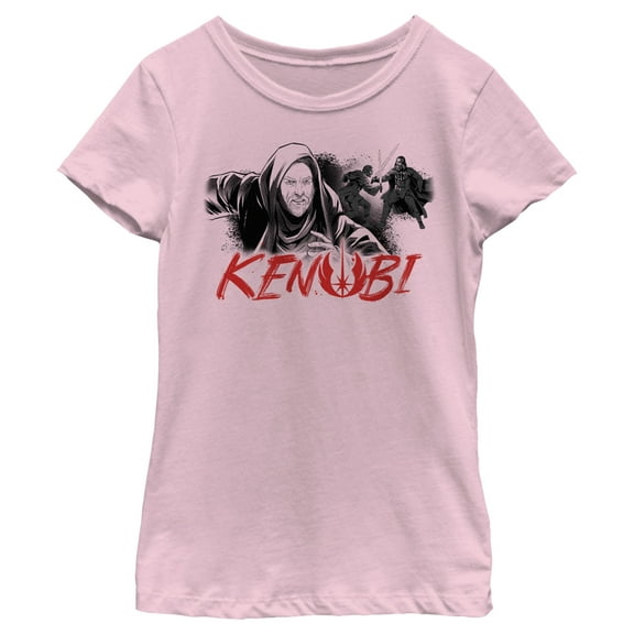 Girl's Star Wars: Obi-Wan Kenobi Darth Vader vs Kenobi Grayscale Cartoon Graphic Tee Light Pink Large