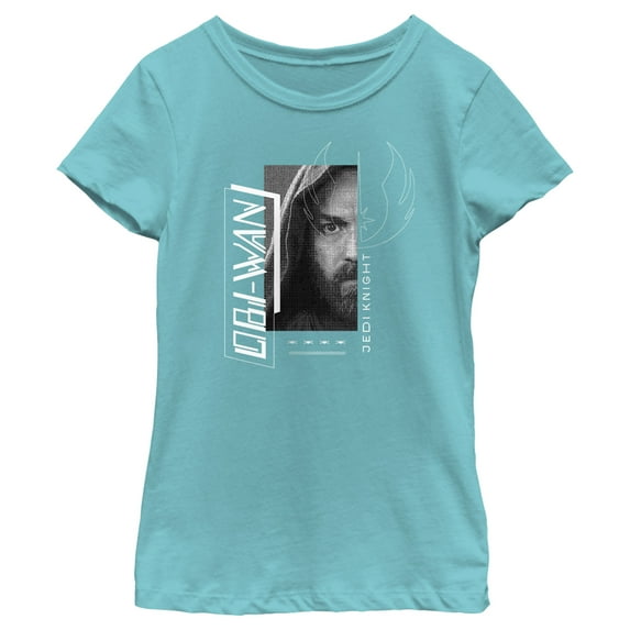 Girl's Star Wars: Obi-Wan Kenobi Jedi Knight Kenobi Grayscale Portrait Graphic Tee Tahiti Blue Medium