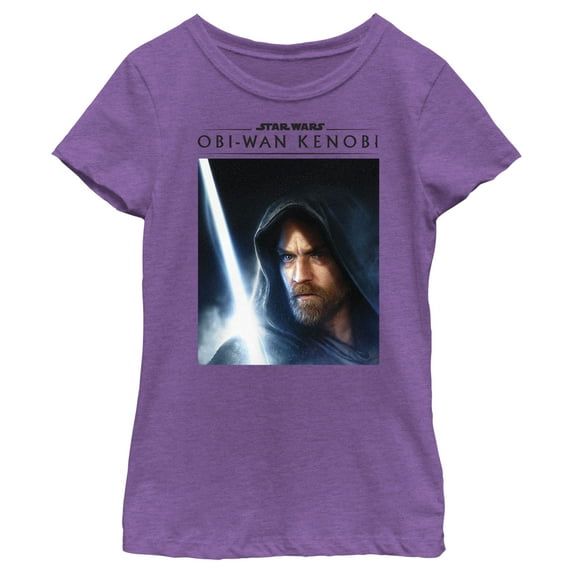 Girl's Star Wars: Obi-Wan Kenobi Lightsaber Glow Kenobi Portrait Graphic Tee Purple Berry Small