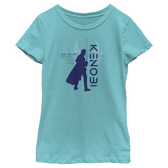 Girl's Star Wars: Obi-Wan Kenobi Restoring Balance Kenobi Silhouette  Graphic Tee Tahiti Blue Large