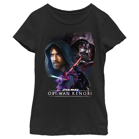 Girl's Star Wars: Obi-Wan Kenobi Vader and Kenobi Face Off  Graphic Tee Black Medium