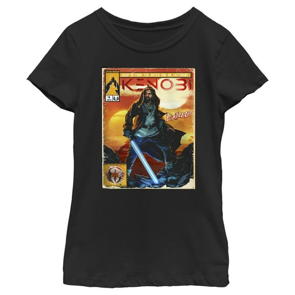 Girl's Star Wars: Obi-Wan Kenobi Vintage Comic with Exiled Kenobi  Graphic Tee Black Medium