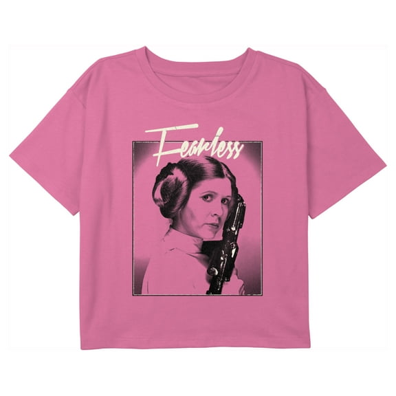Girl's Star Wars Princess Leia Fearless Poster Graphic Cropped T-Shirt Light Pink Medium