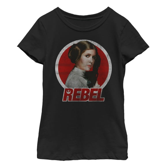 Girl's Star Wars Princess Leia Retro Rebel  Graphic Tee Black Medium