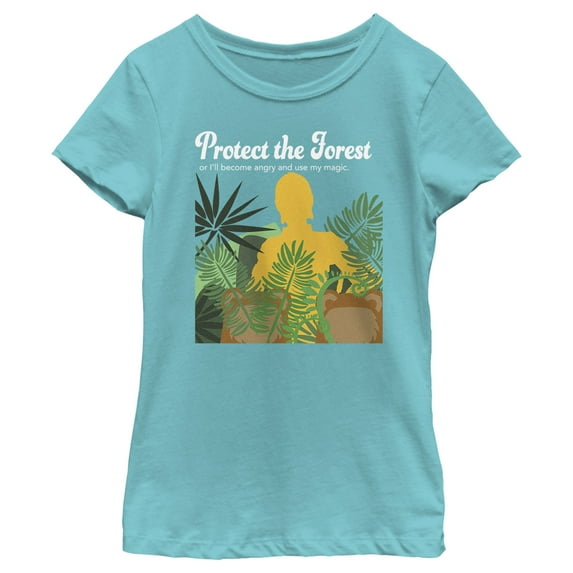 Girl's Star Wars Protect the Forest or Else I Will Use My Magic, C-3PO Graphic Tee Tahiti Blue Small