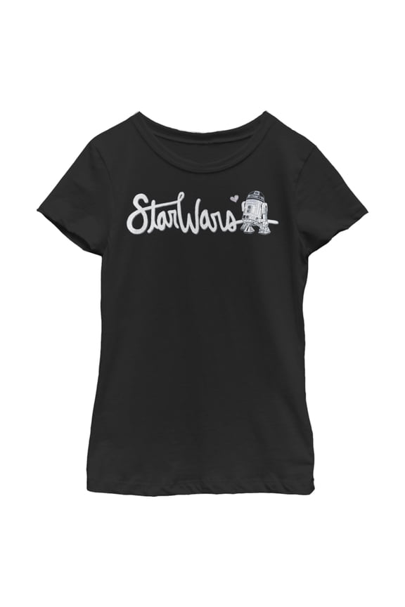 Girl's Star Wars R2-D2 Cute Heart  Graphic Tee Black X Small