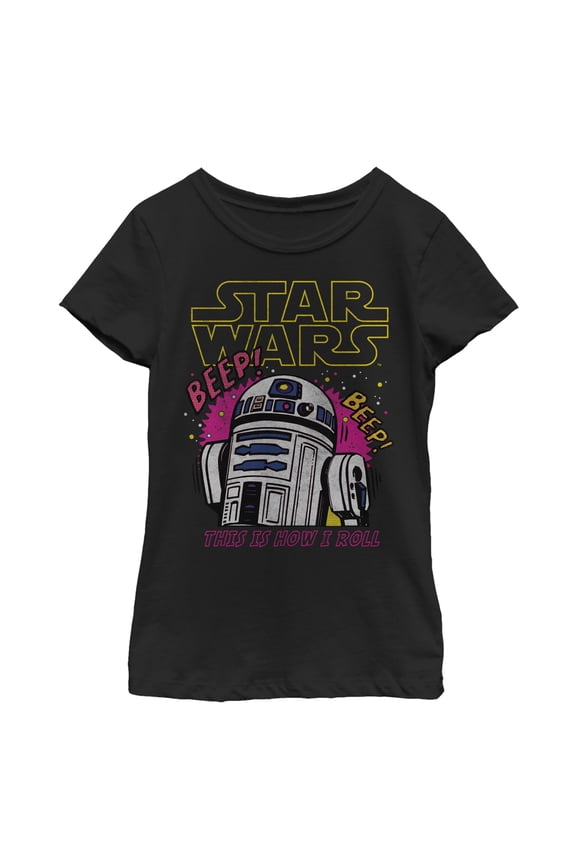 Girl's Star Wars R2-D2 How I Roll Sounds Graphic Tee Black Medium