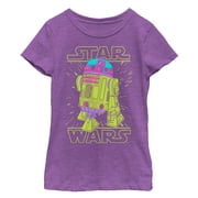 Girl's Star Wars R2-D2 Lines Graphic Tee Purple Berry Large