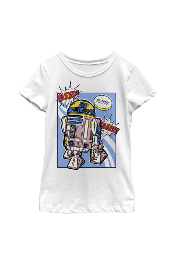 Girl's Star Wars R2-D2 Sounds Comic Book Print Graphic Tee White Large
