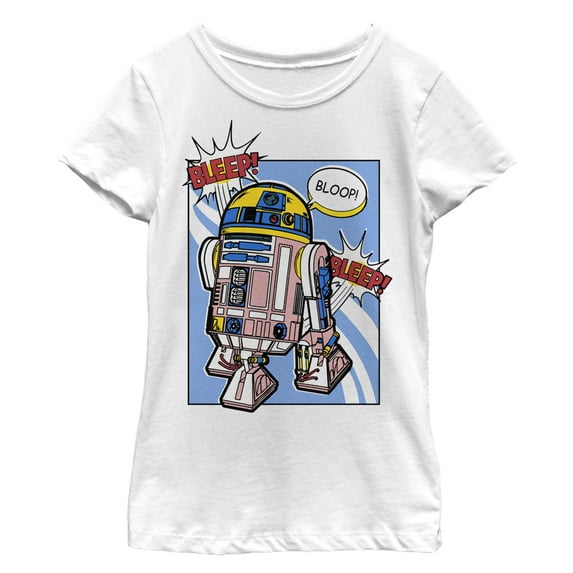 Girl's Star Wars R2-D2 Sounds Comic Book Print Graphic Tee White Large