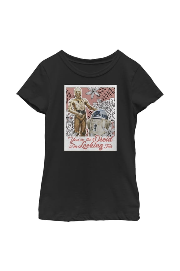 Girl's Star Wars R2-D2 and C-3P0 Line Pattern Graphic Tee Black X Small