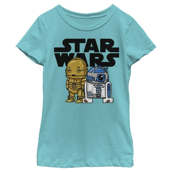 Girl's Star Wars R2-D2 and C-3PO Cute  Graphic Tee Tahiti Blue Medium